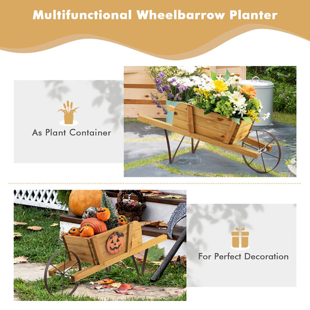 Wooden Wagon Planter With 9 Magnetic Accessories For Garden Yard
