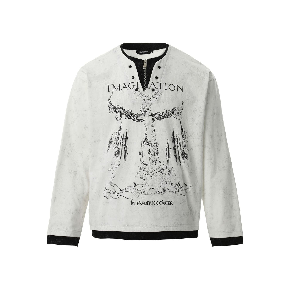 American Retro Punk Printed Pearl Buckle Fake Two-Piece Long Sleeve