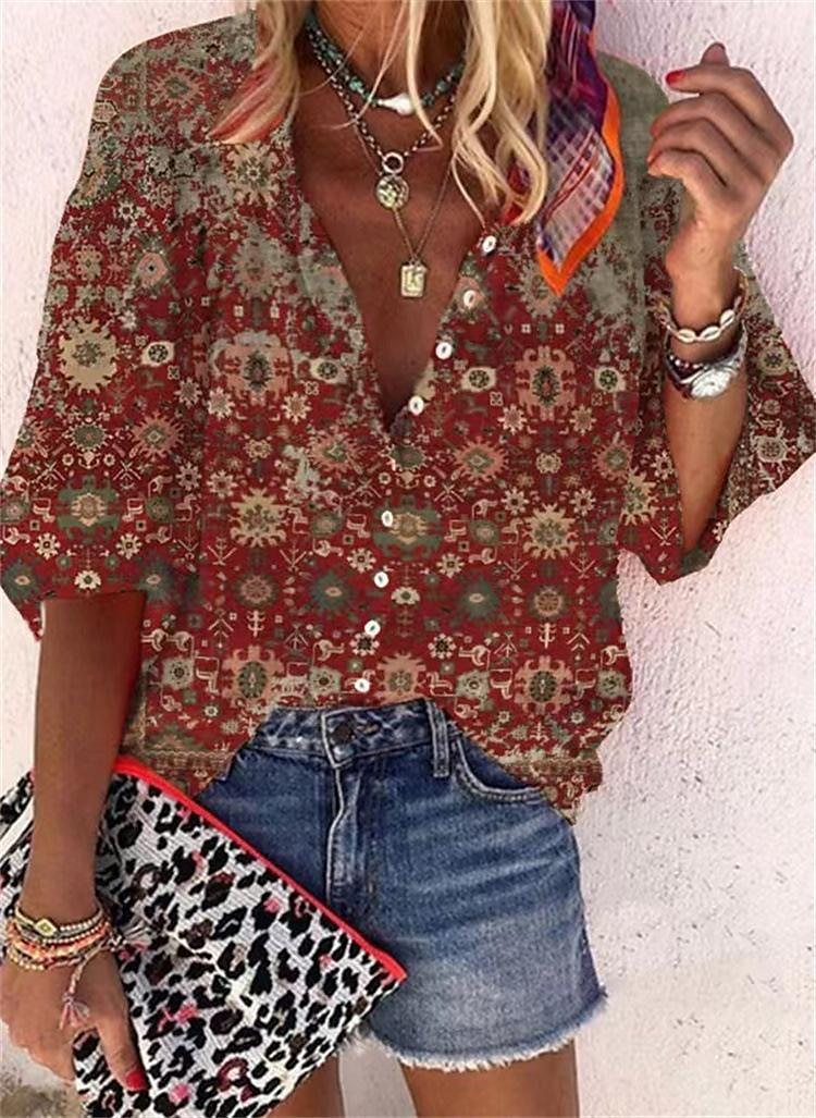 3d Flower Printed Long-Sleeved Top Female