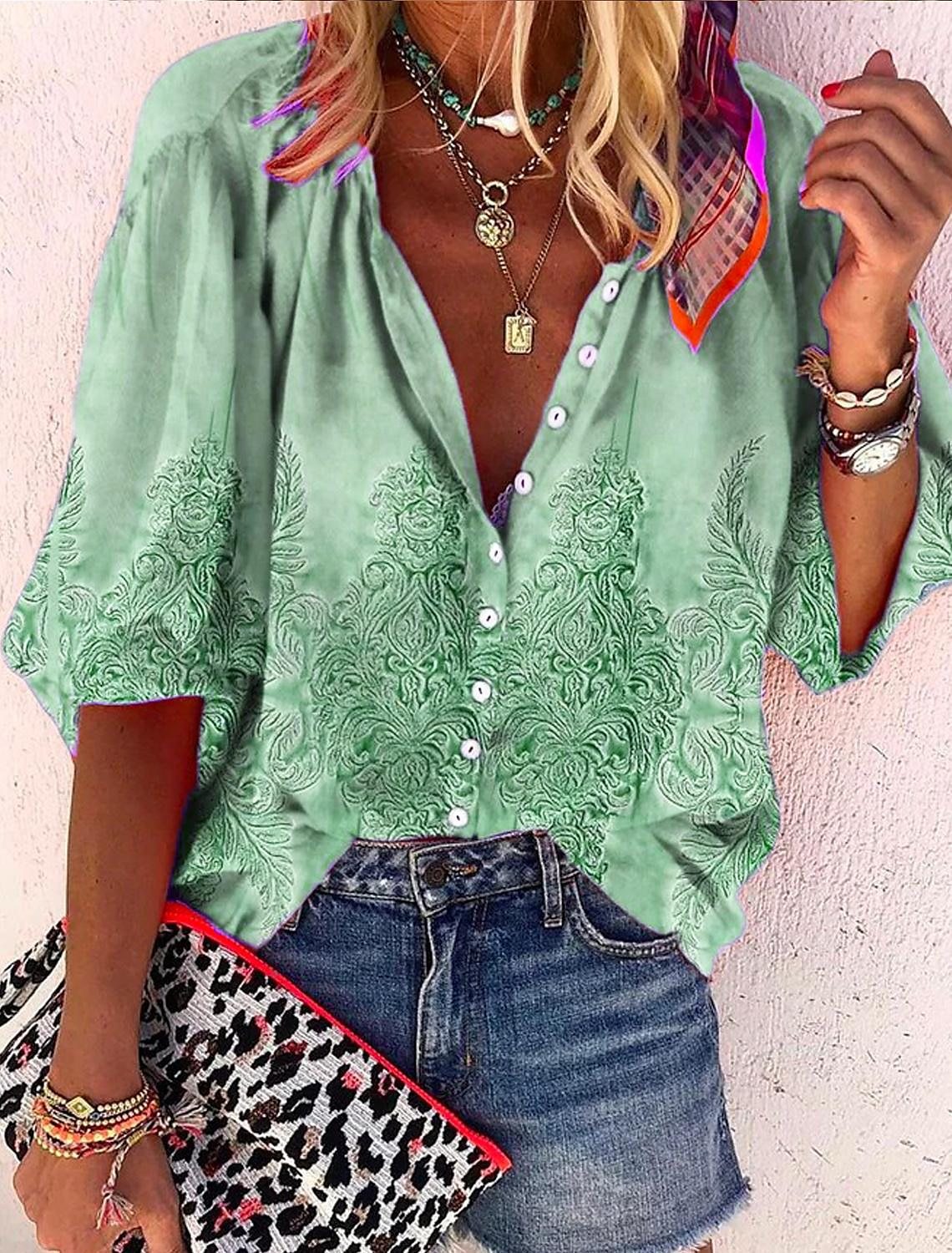 3d Flower Printed Long-Sleeved Top Female