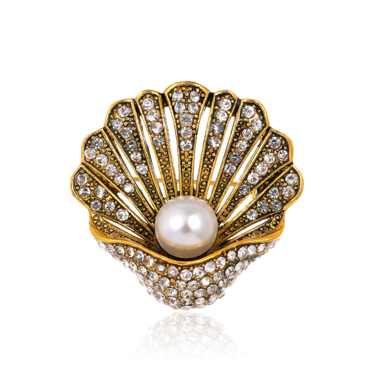 Fashion Vintage Rhinestone Pearl Shell Brooch