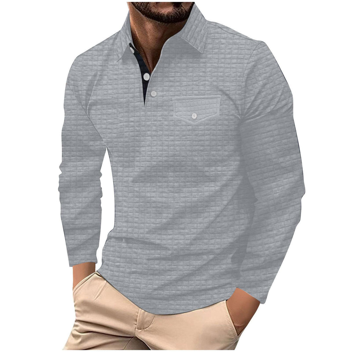 Men's Long Sleeve Plaid Polo Shirt