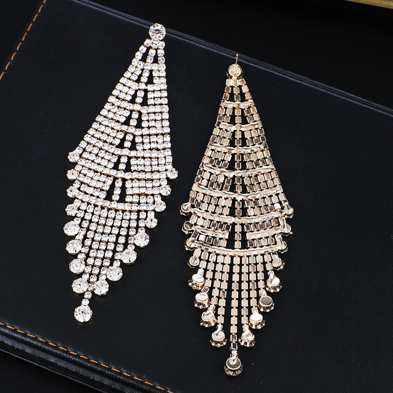 High-Grade Light Luxury Sparkling Full Rhinestone Geometric Ear Studs Earrings