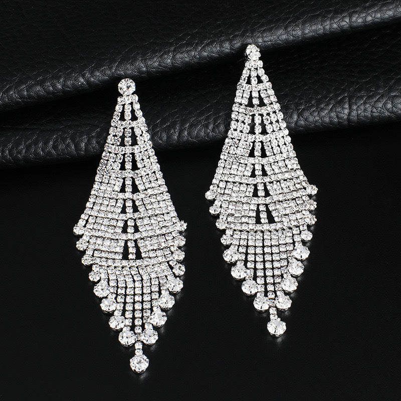 High-Grade Light Luxury Sparkling Full Rhinestone Geometric Ear Studs Earrings