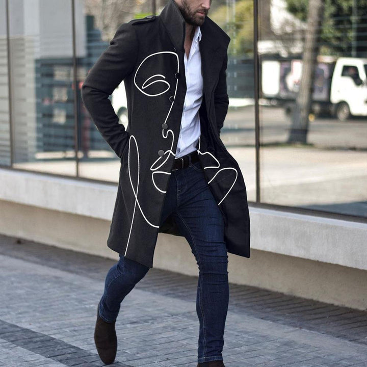 Casual Coat Woolen Printed Fashionable Jacket Men