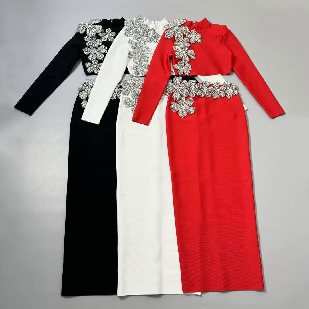 Round Neck Long Sleeve Short Top Long Skirt