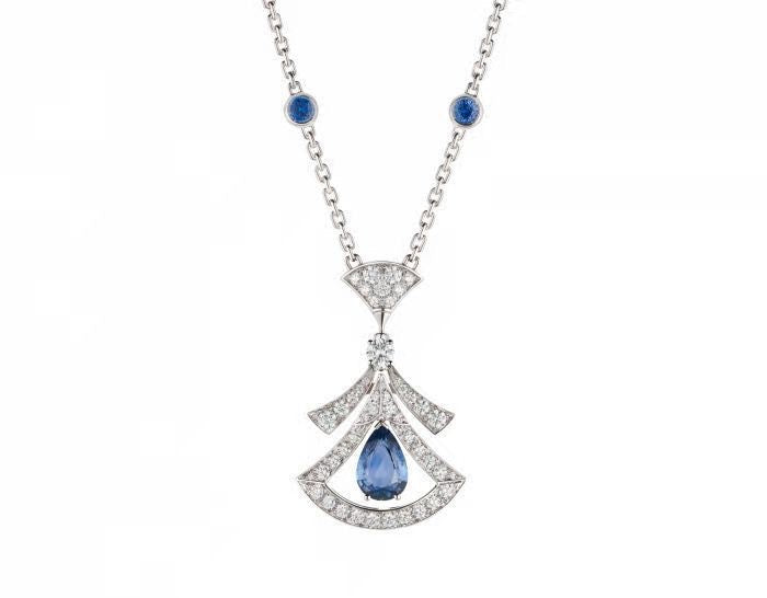 Fashionable All-Match Pear-Shaped Red and Blue Emerald Full Diamond Clavicle Chain