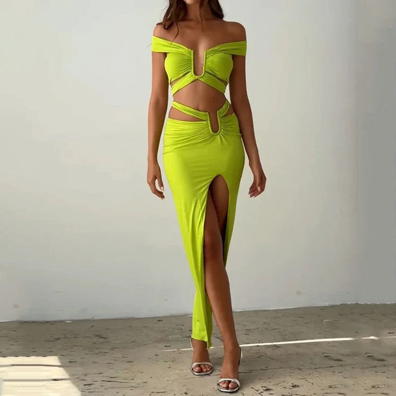 Women's Midriff Outfit Long Skirt Two-Piece Set