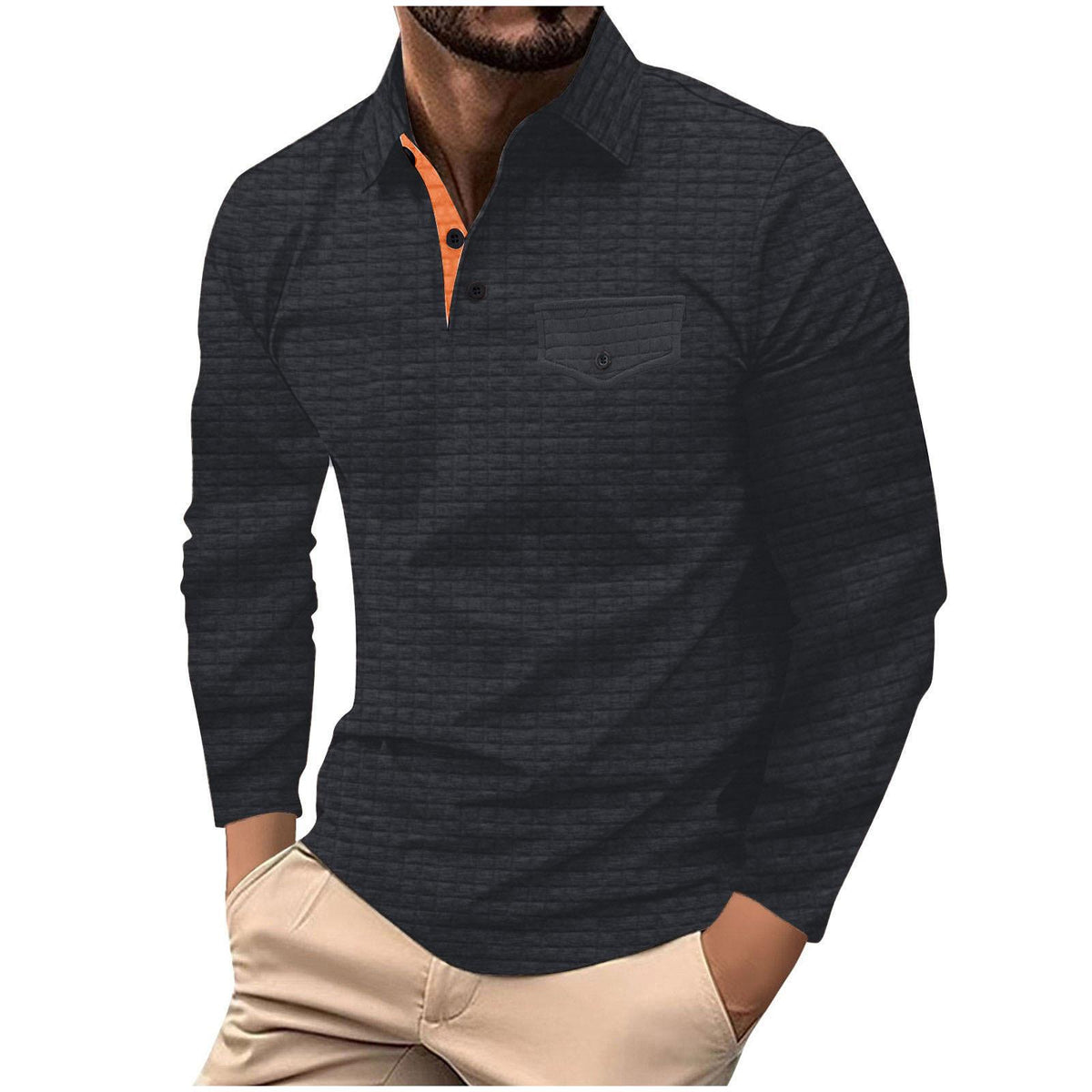 Men's Long Sleeve Plaid Polo Shirt
