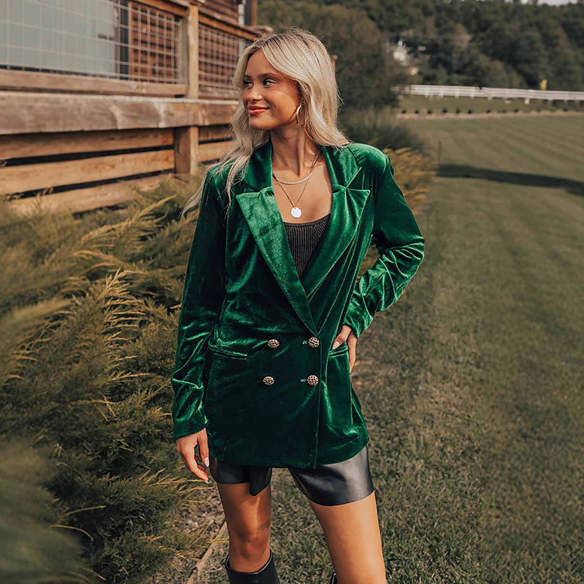 Casual Loose Double-Breasted Velvet Suit Jacket
