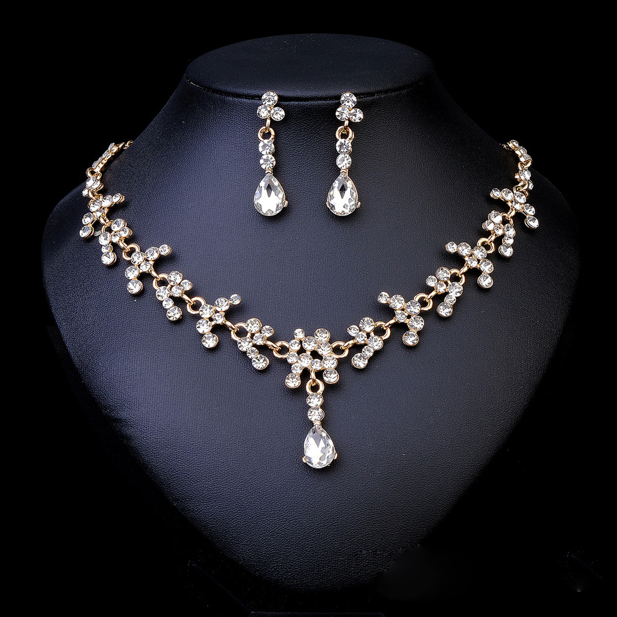 Rhinestone Pearl Earrings And Necklace Set Women