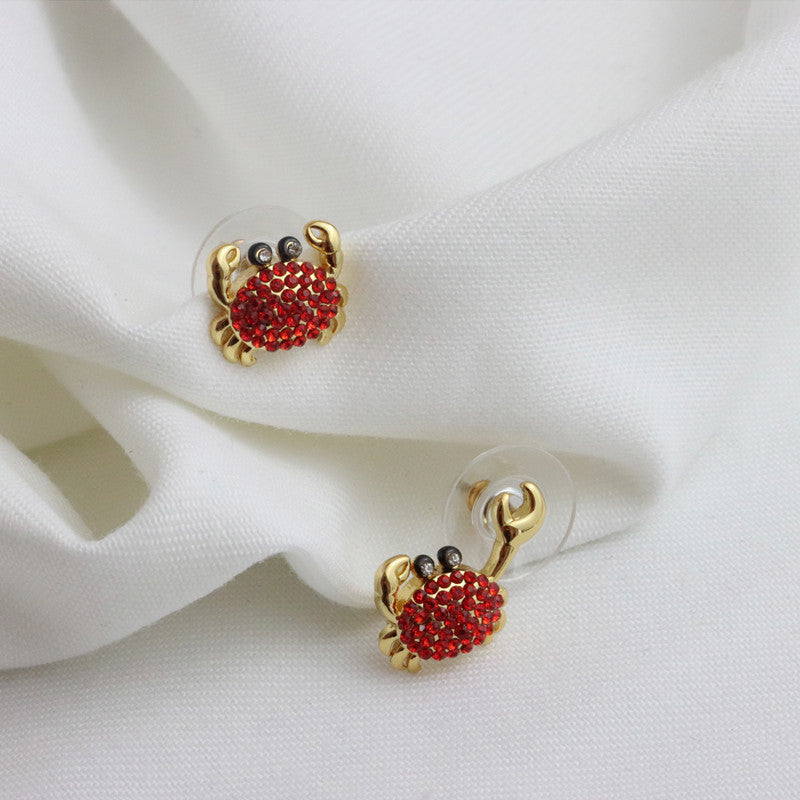Red Diamond Like Asymmetric Small Crab Earrings