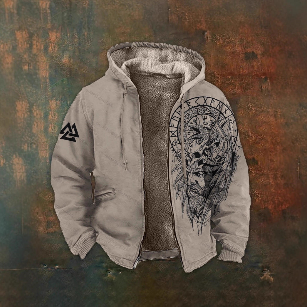 3D Digitalprint Mens Fashion Vintage Hooded Zipup Jacket