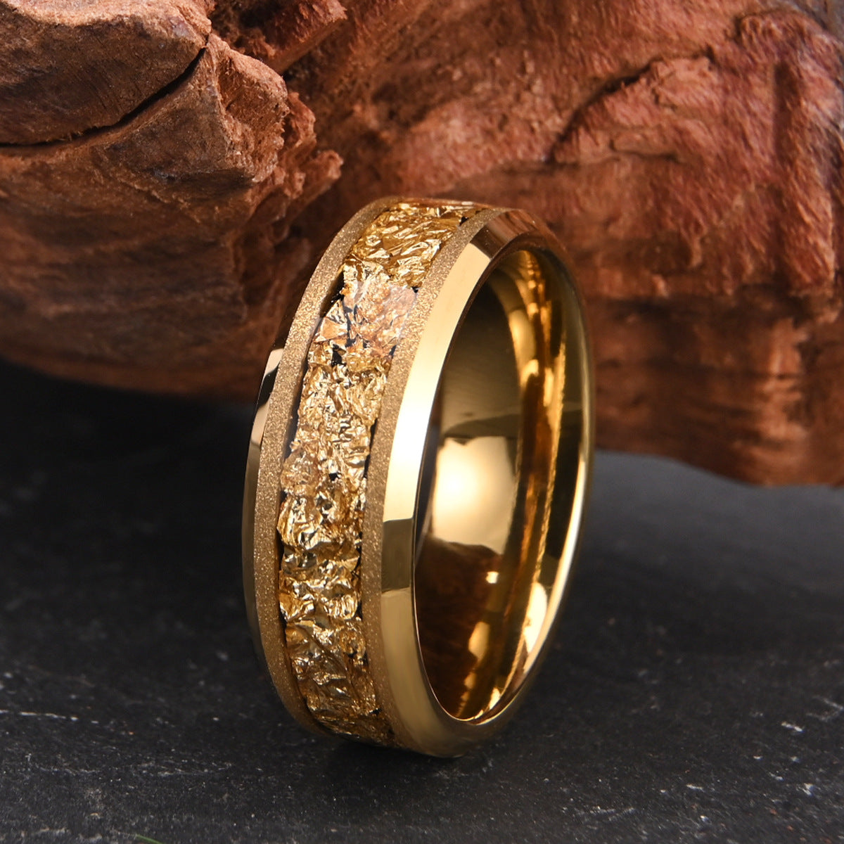 8mm Tungsten Steel Gold Sandblasting Electric Gold Ring