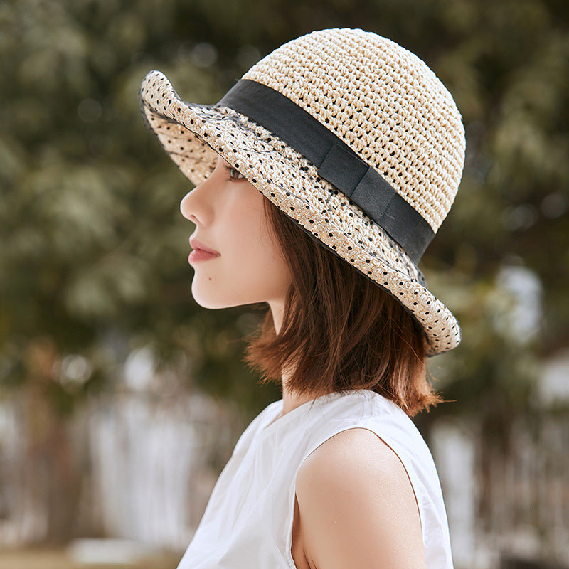 Straw Hat Japanese Style Beach Hat Face-Covering Hat Women's Summer Mesh New Style Fisherman Hat Sun Protection Sun Hat Spring And Autumn Sun Hat