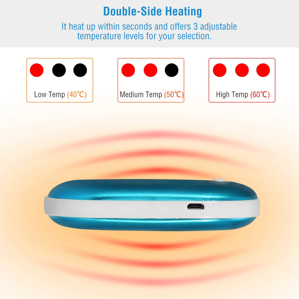 1Pc Portable Hand Warmer 5000mAh Power Bank Rechargeable Pocket Warmer Double-Sided Heating Handwarmer