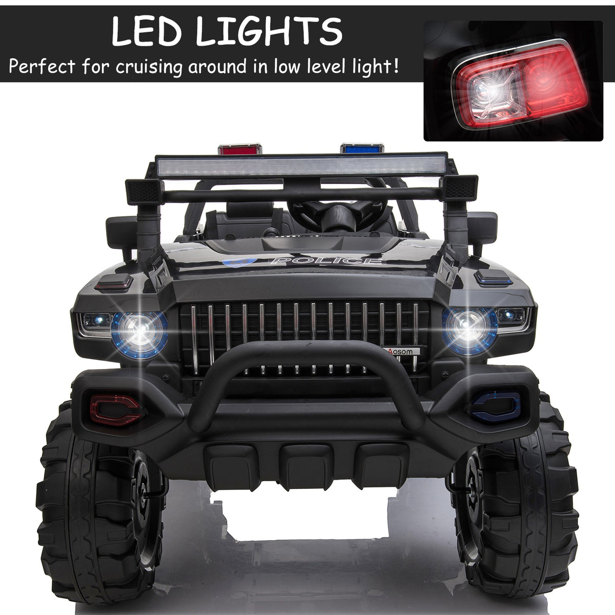 Kids Ride-On Car 12V RC 2-Seater Police Truck Electric Car For Kids with Full LED Lights