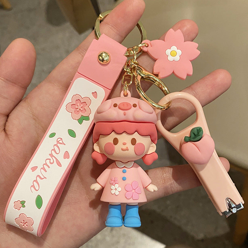 New Design Cute Cherry Blossom Girl Doll Key Chains