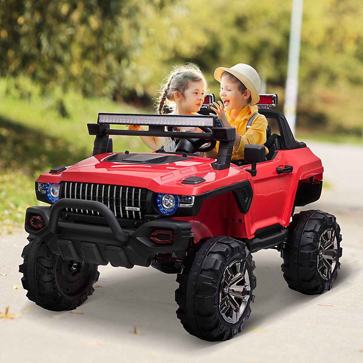 Kids Ride-On Car 12V RC 2-Seater Police Truck Electric Car For Kids with Full LED Lights