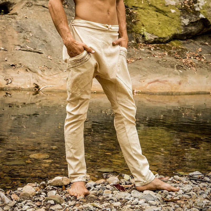 Men's Printed Loose Drawstring Ethnic Style Casual Trousers