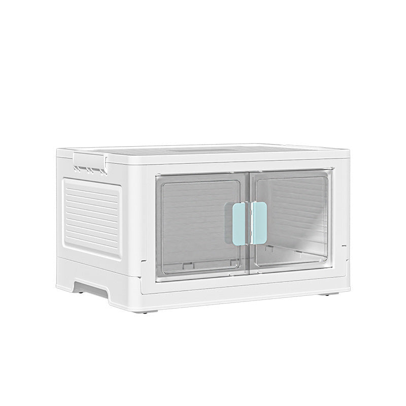 Folding Storage Box Transparent Side Double-Door Storage Cabinet with Wheels