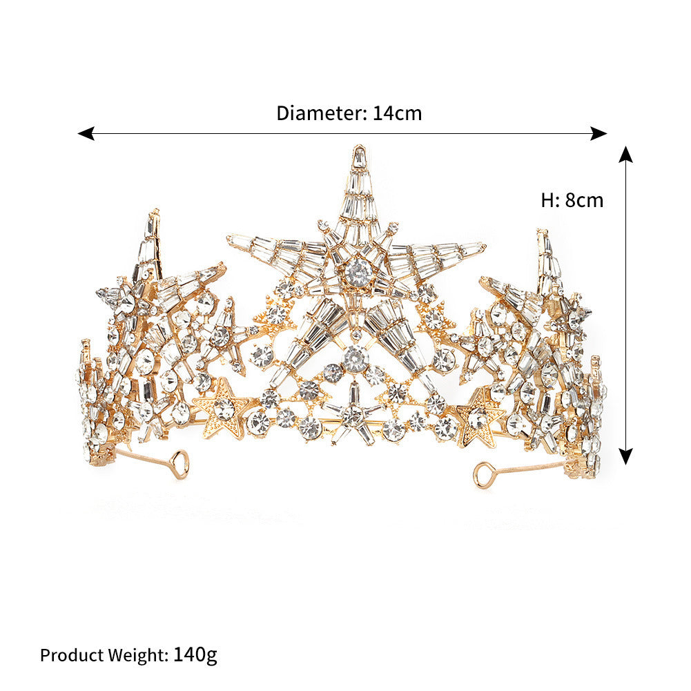 Bright Five-Pointed Star Mans Rhinestone Crown