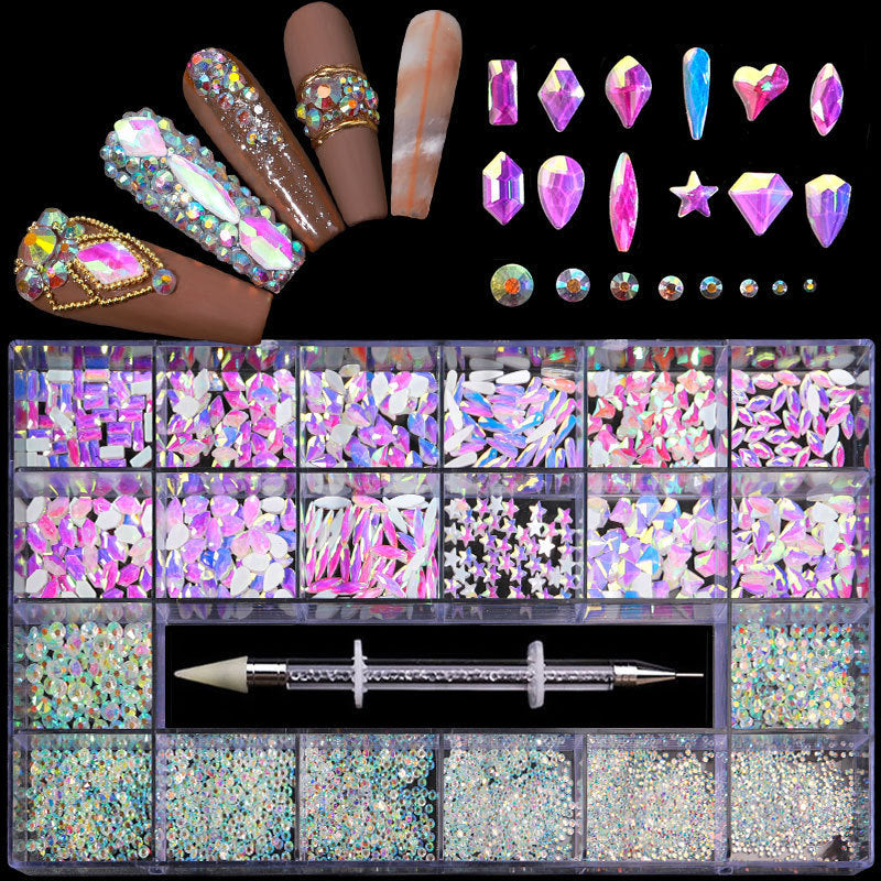 Boxed 21 Grid Nail Rhinestone Flat Glass Rhinestone