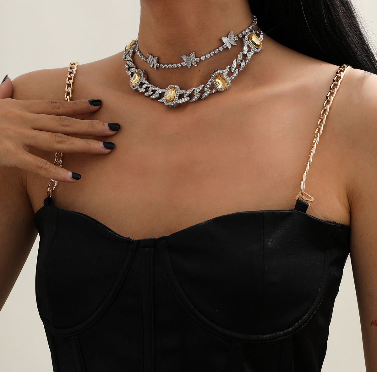 Women's Jewelry Exaggerated Diamond-Studded Cuban Buckle Necklace
