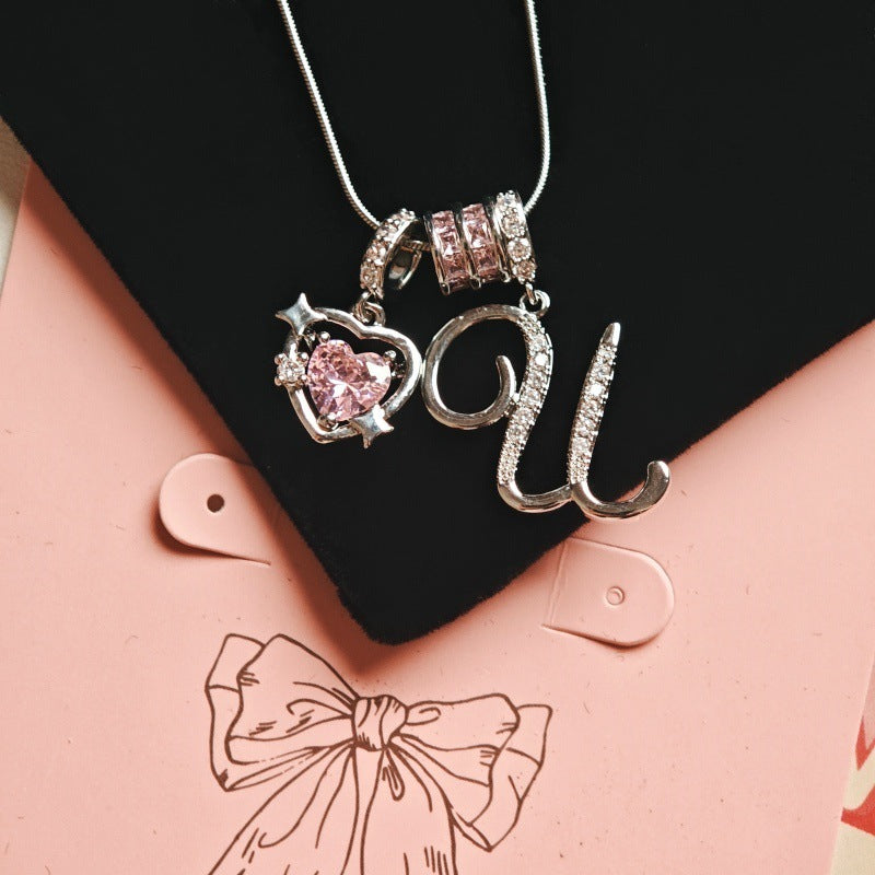 Wish Loving Heart Zircon English Letter Necklace