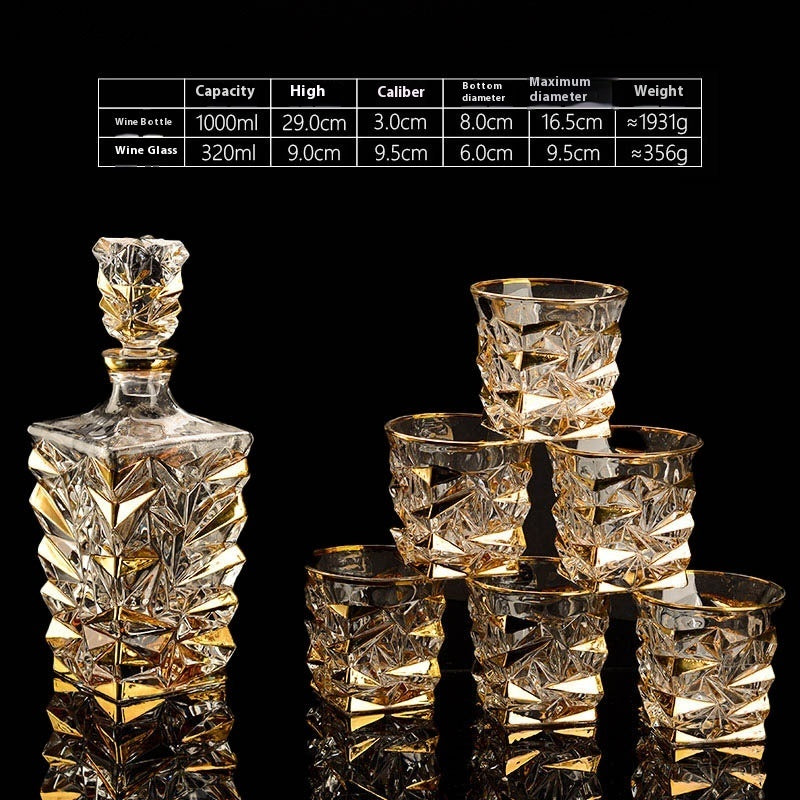 Luxury Gold Whiskey Shot Glass Wine Bottle Stainless Steel Rotating Cup Holder Gift Set Crystal Glass Wine Glass