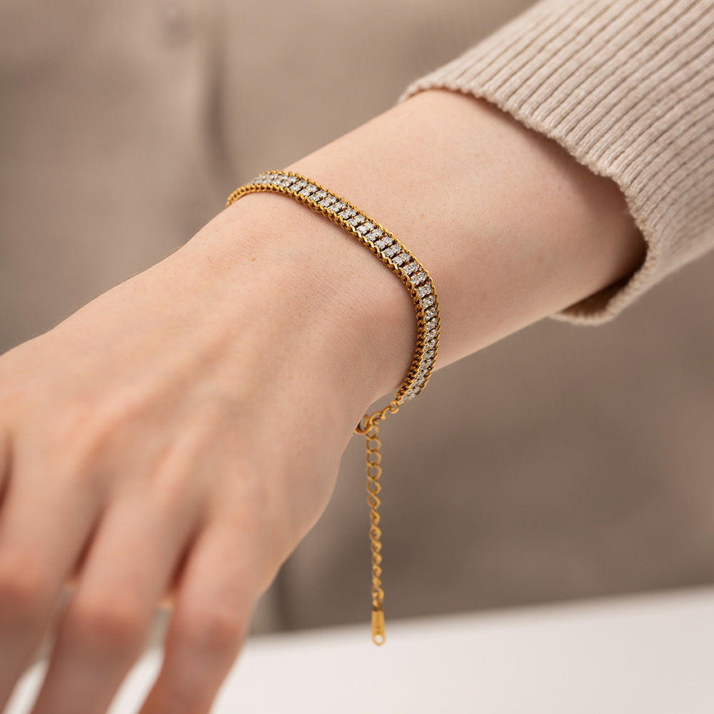 18K Gold Double-Layer White Zircon Bracelet