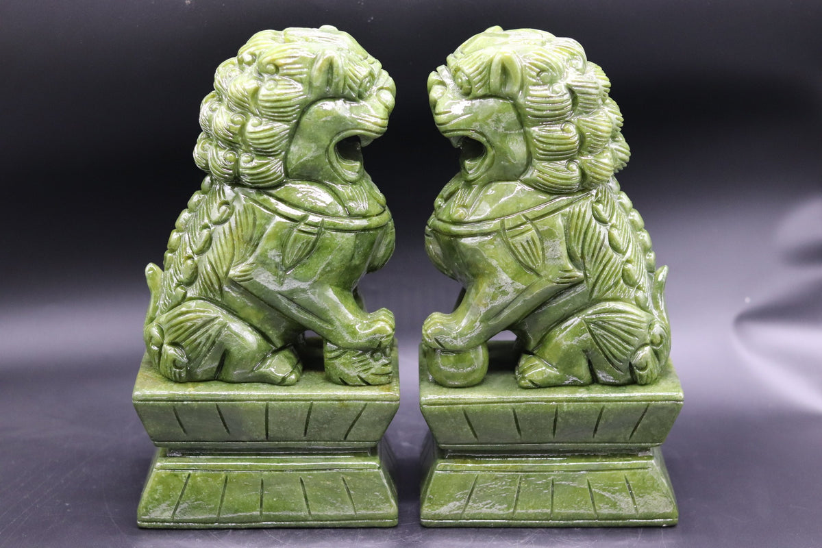 A Pair of Sapphire Green Auspicious Chinese Lions for Home