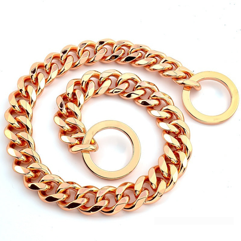Titanium Steel Metal Hip Hop Pet 15mm Gold Stainless Steel Dog Leash