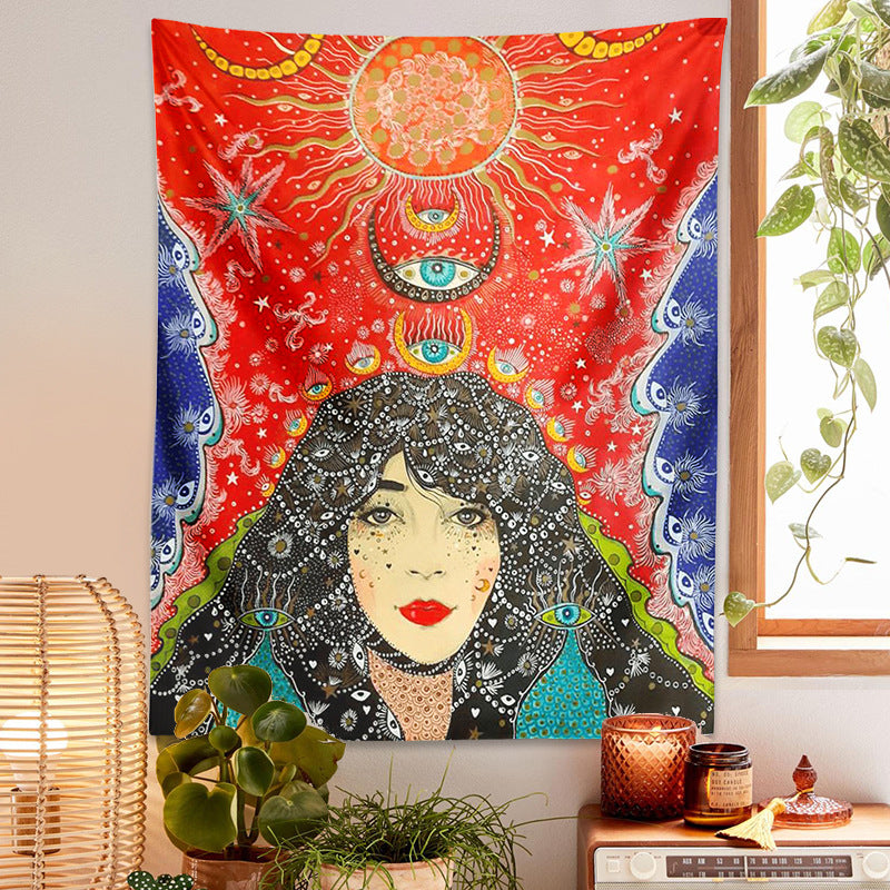 Botanical Celestial Floral Tapestry Hippie Eye Wall Rug