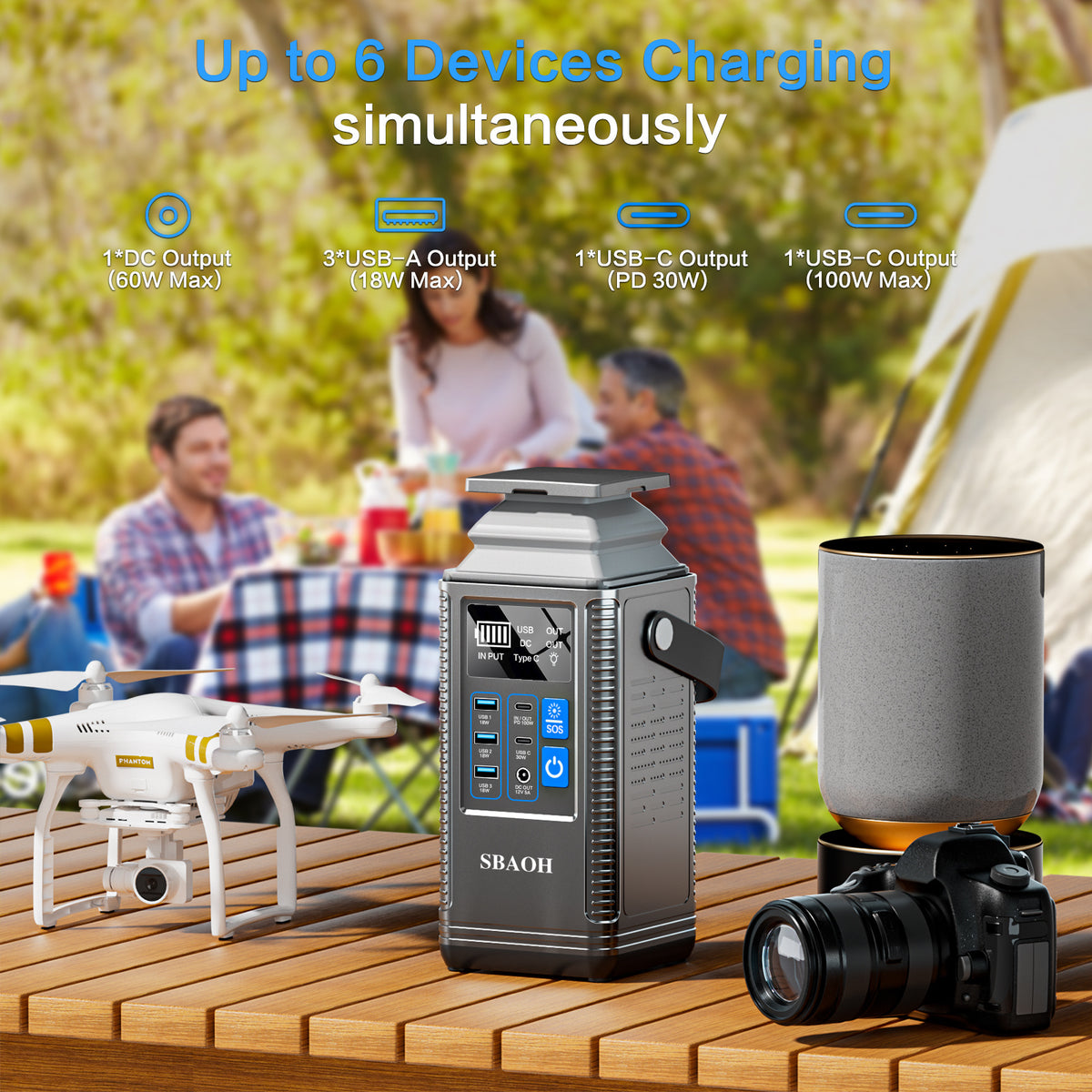Camping Power Station 296Wh Power Bank 80000mAh Lithium Battery Outdoor Solar Generator USB Port Supply