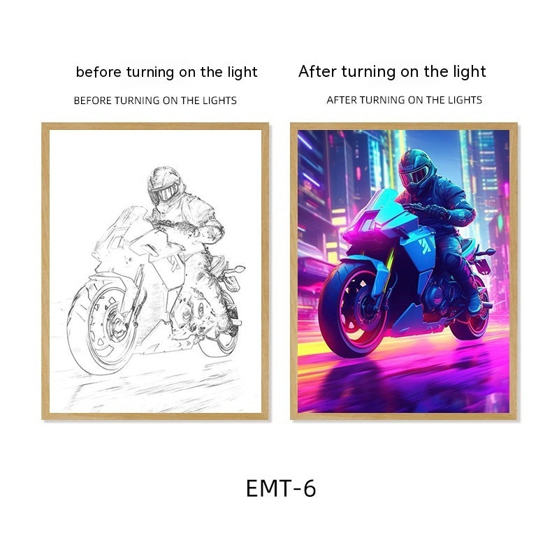 Motorcycle Motor Bike Luminous Paint Bedroom Bedside Hotel Decoration Painting