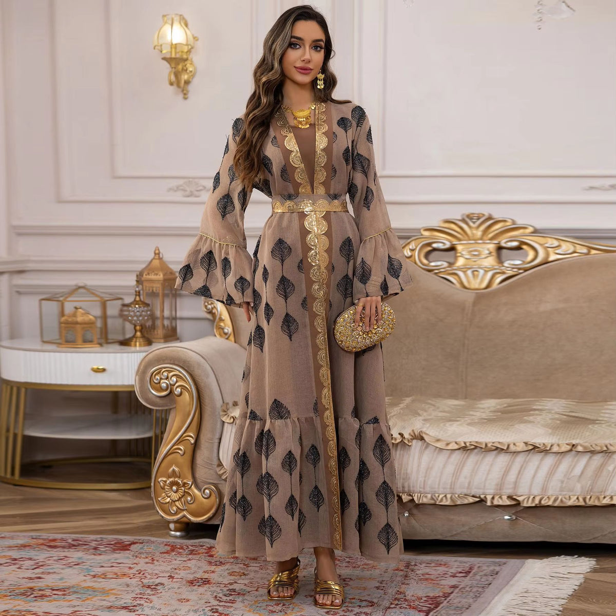 Middle East Arab Dubai Robe Mesh Embroidery Dress