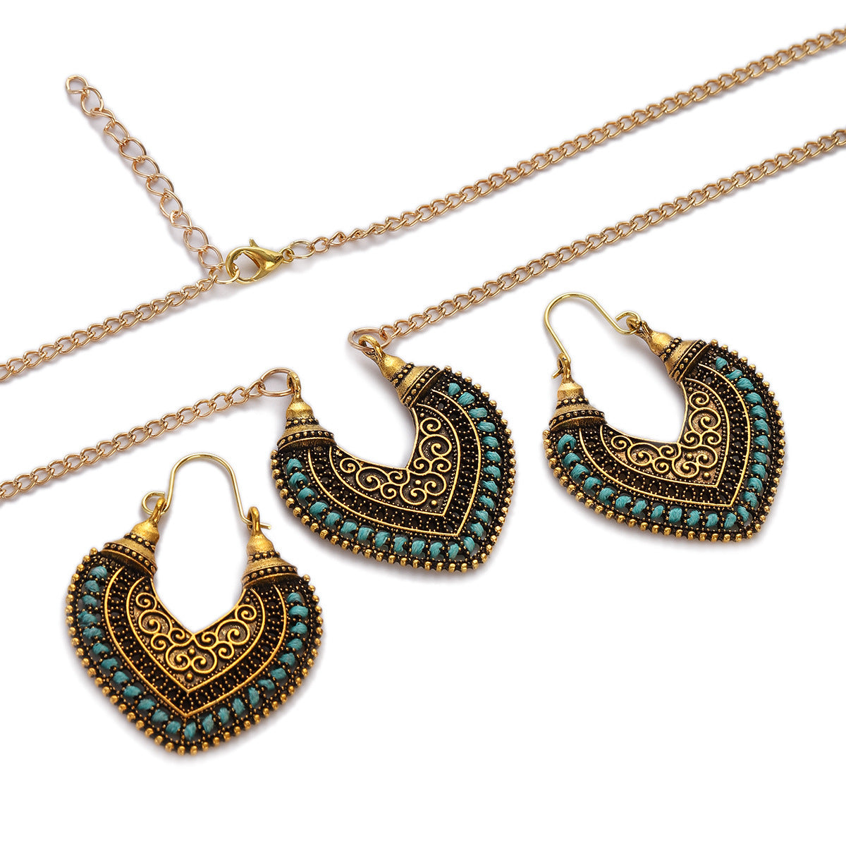 Colored Rope Winding Earrings Necklace Two-Piece Set