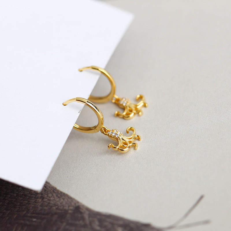 Fashion Diamond Zircon Octopus S925 Sterling Silver Stud Earrings