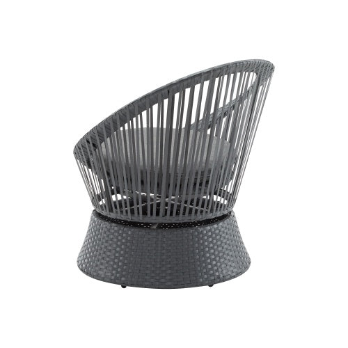 26.7 Modern Gray Wicker Lounge Chair With Rattan And Iron Frame, Featuring A Stylish Round Design, Perfect For Living Room, Patio, Or Balcony Relaxation