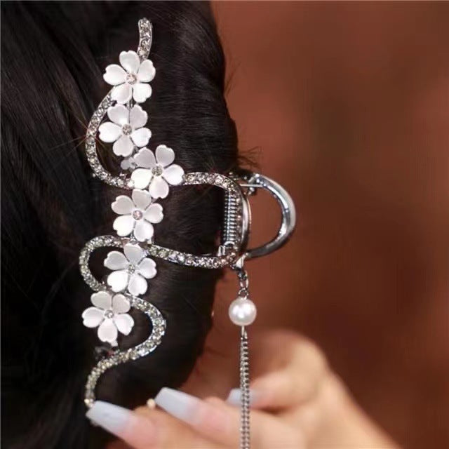 Flower Large Rhinestone Clip Metal Hair