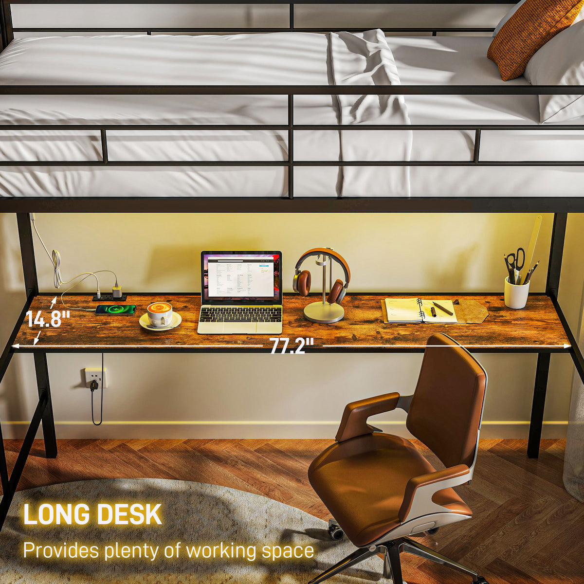Twin Size Loft Bed with Desk