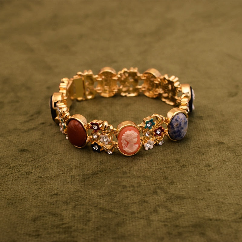 Vintage Natural Stone Embossed Enamel Women's Bracelet