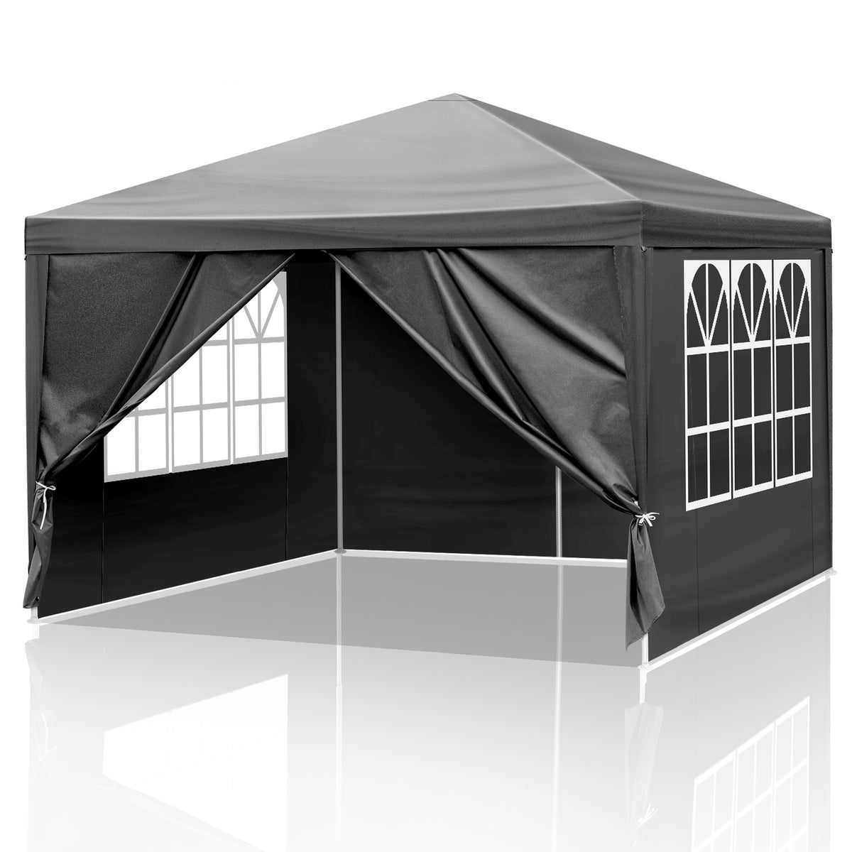 10x10ft Black, 4 Sides Pergola, PE Cloth, Sprayed Iron Pipe, Spiral Pipe