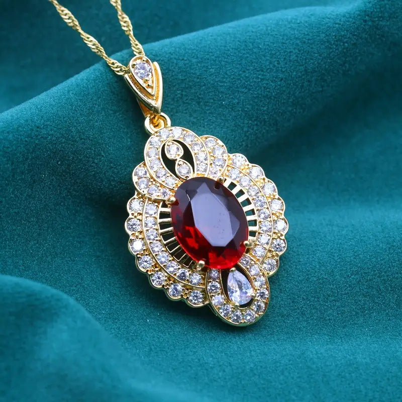 Geometric Design Heavy Industry Over Zircon-inlaid Pendant Necklace