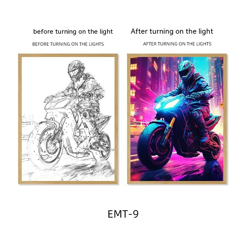 Motorcycle Motor Bike Luminous Paint Bedroom Bedside Hotel Decoration Painting