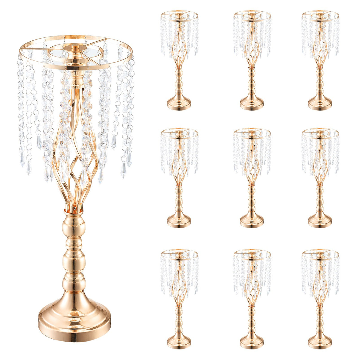 10PCS 55cm/21.65” Tall Crystal Wedding Flower Stand Vase For Party Decor