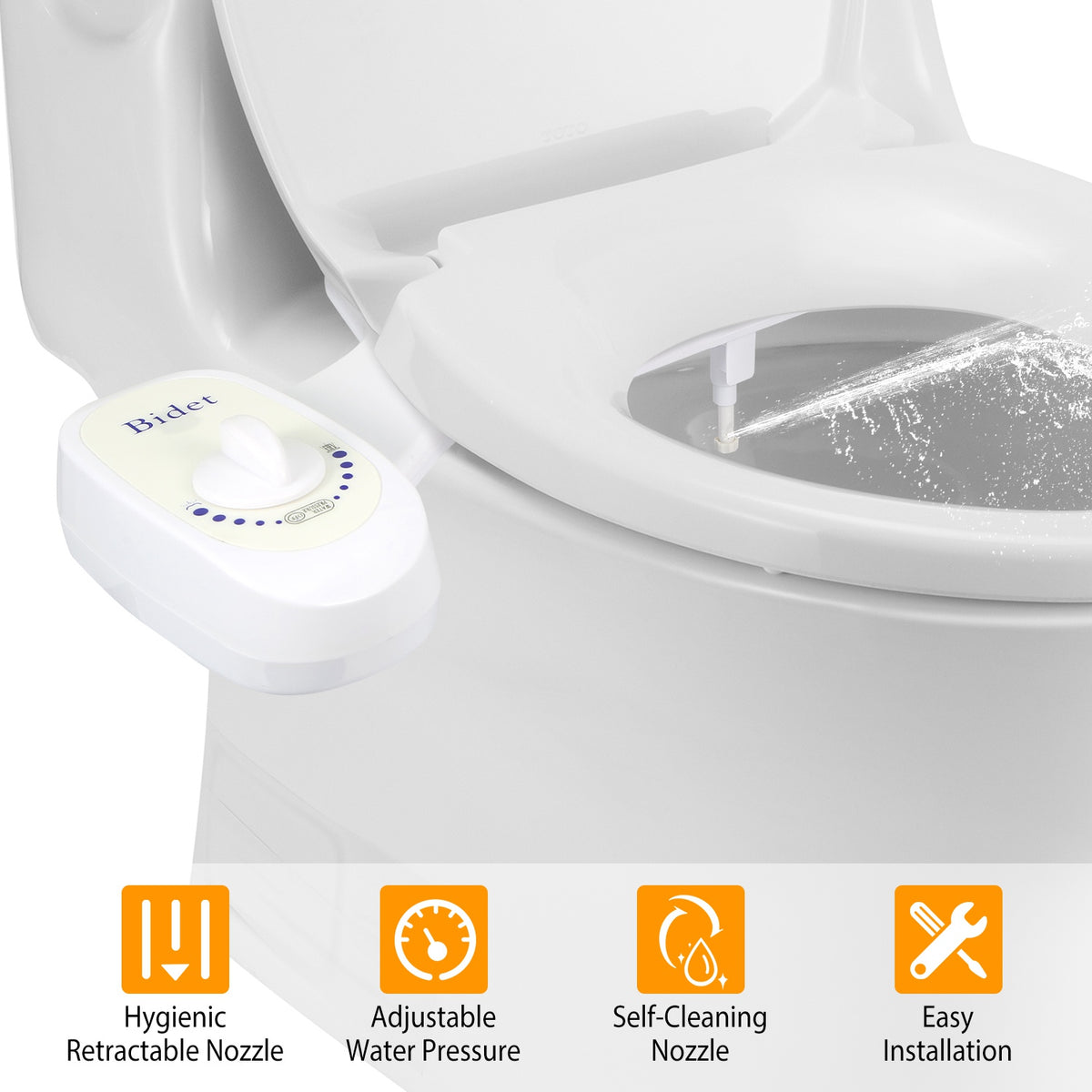 Bidet Water Spray No Electric Mechanical Bidet Toilet Seat Attachment Adjustable Water Pressure