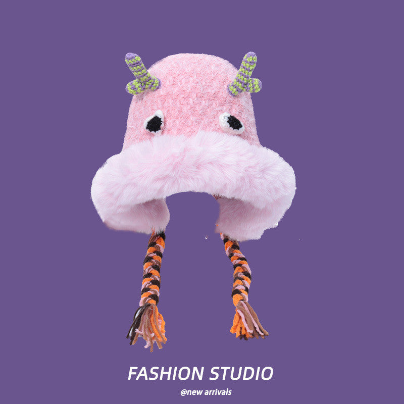 Cartoon Cute Monster Hat Casual Versatile Plush Bonnet