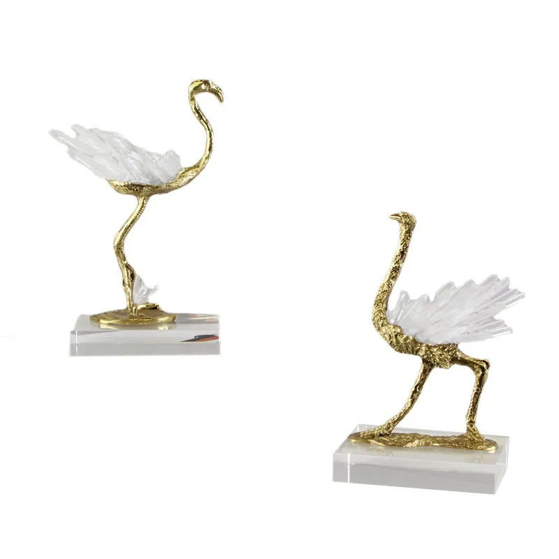 Modern Light Luxury Flamingo Crystal Brass Decoration Living Room